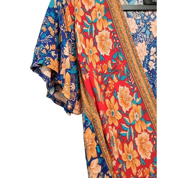 Vibrant Floral V-Neck Maxi Dress in Blue and Orange. Floral And Bohemian - Picture 4 of 9